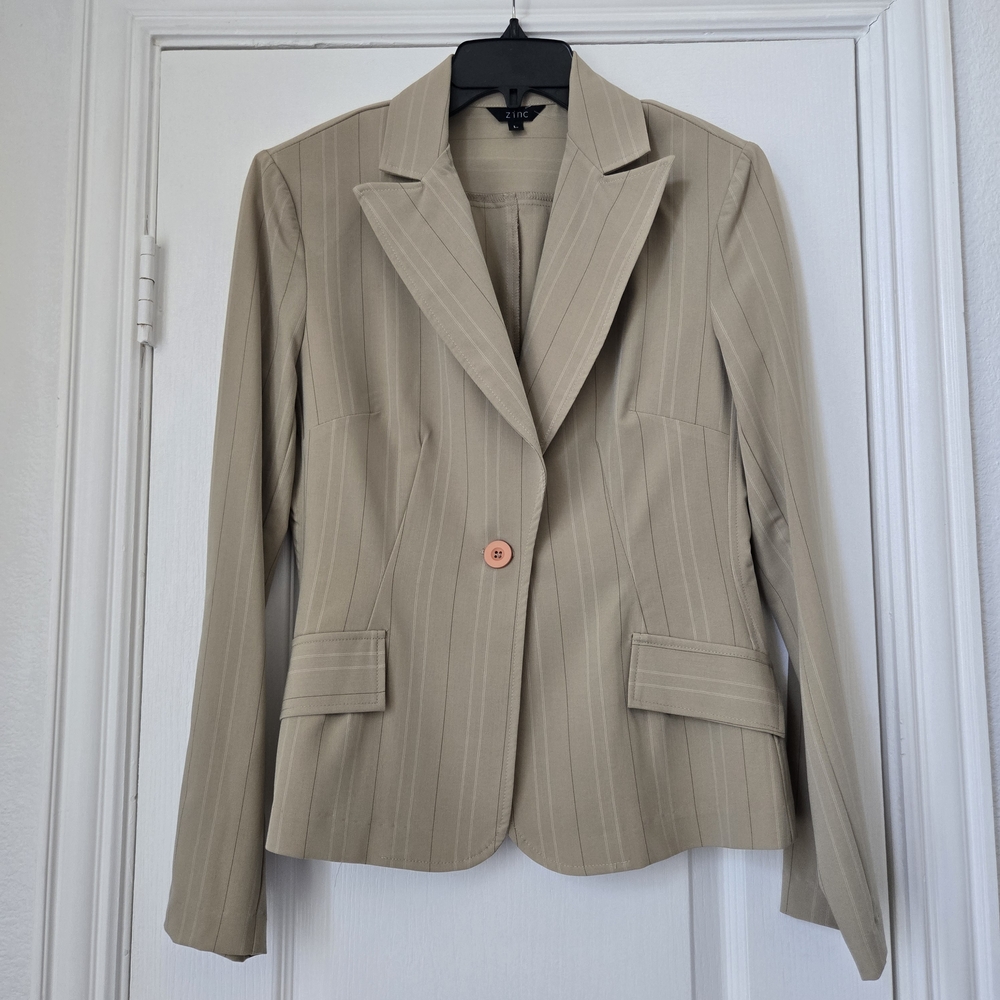 NEW Zinc Beige Vintage Pinstripe Blazer - Size L - NWOT